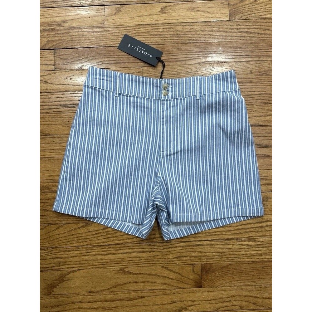 High Waist Shorts 12 Bagatelle Collection Brushed 98%Cotton 2% Spandex Blue New